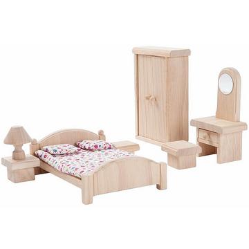 Plan Toys houten poppenhuismeubels klassieke slaapkamer