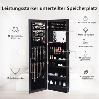 Northix Armoire à bijoux avec miroir et étagères doublées, crochets et compartiments, armoire à cosmétiques, noir  