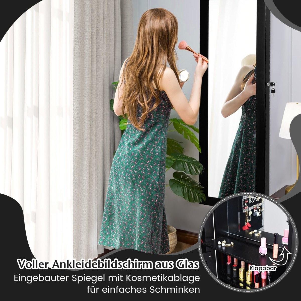 Northix Armoire à bijoux avec miroir et étagères doublées, crochets et compartiments, armoire à cosmétiques, noir  