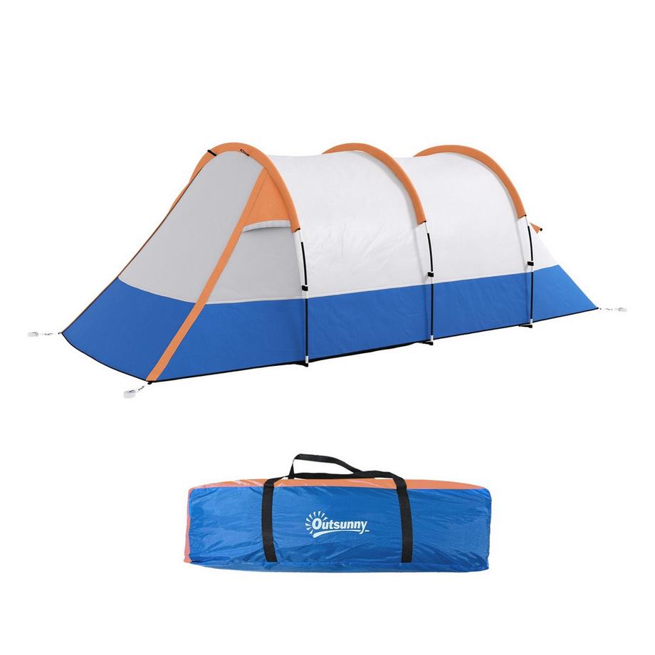 Campingzelt, Tunnelzelt für 3 Personen, mit Lichthaken, Vorzelt, 2 Räumen, Winddicht Familienzelt mit Tragetasche, 2000mm Wasserabweisend Pop Up Zelt für Camping, Garten, Orange Aosom