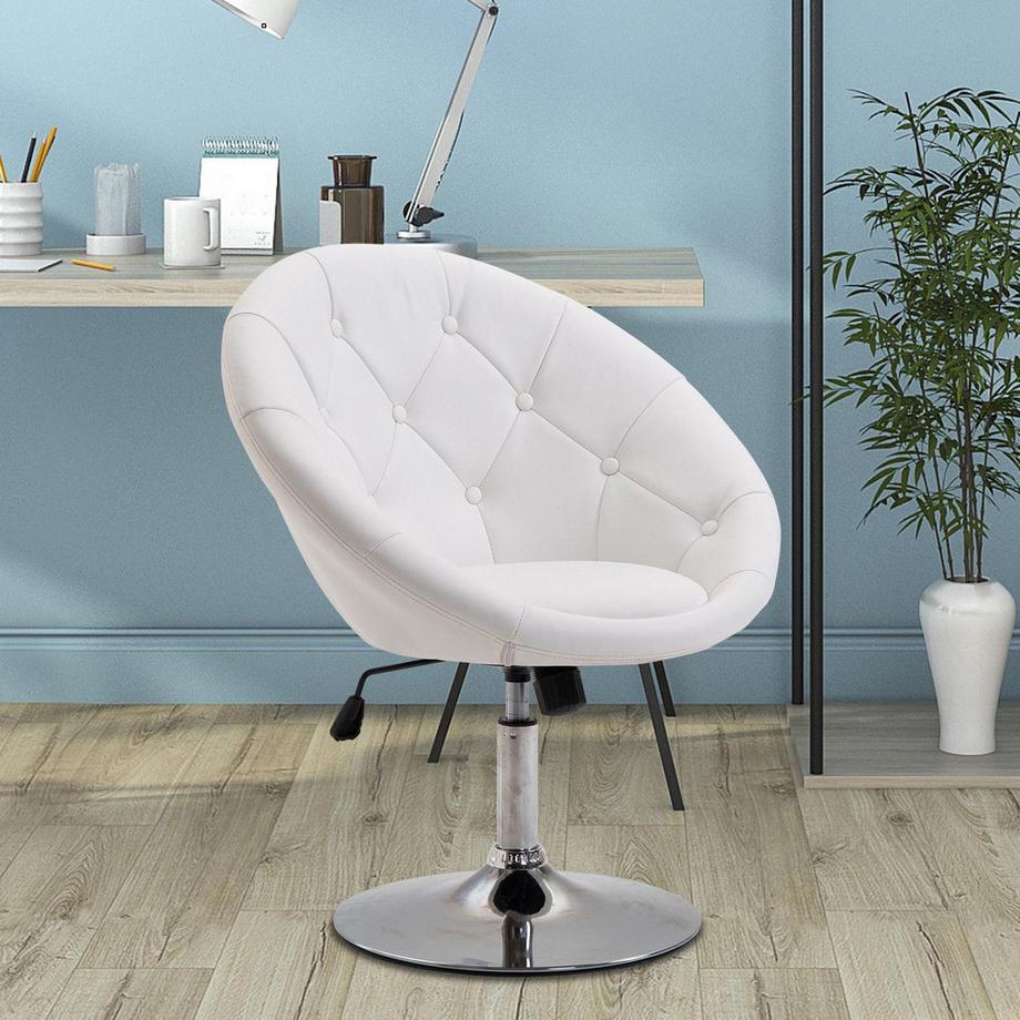 Northio Tabouret De Travail Pivotant Chromé Hauteur Réglable Pu + Acier Noir/Blanc 56X71X78-90Cm (Blanc)  