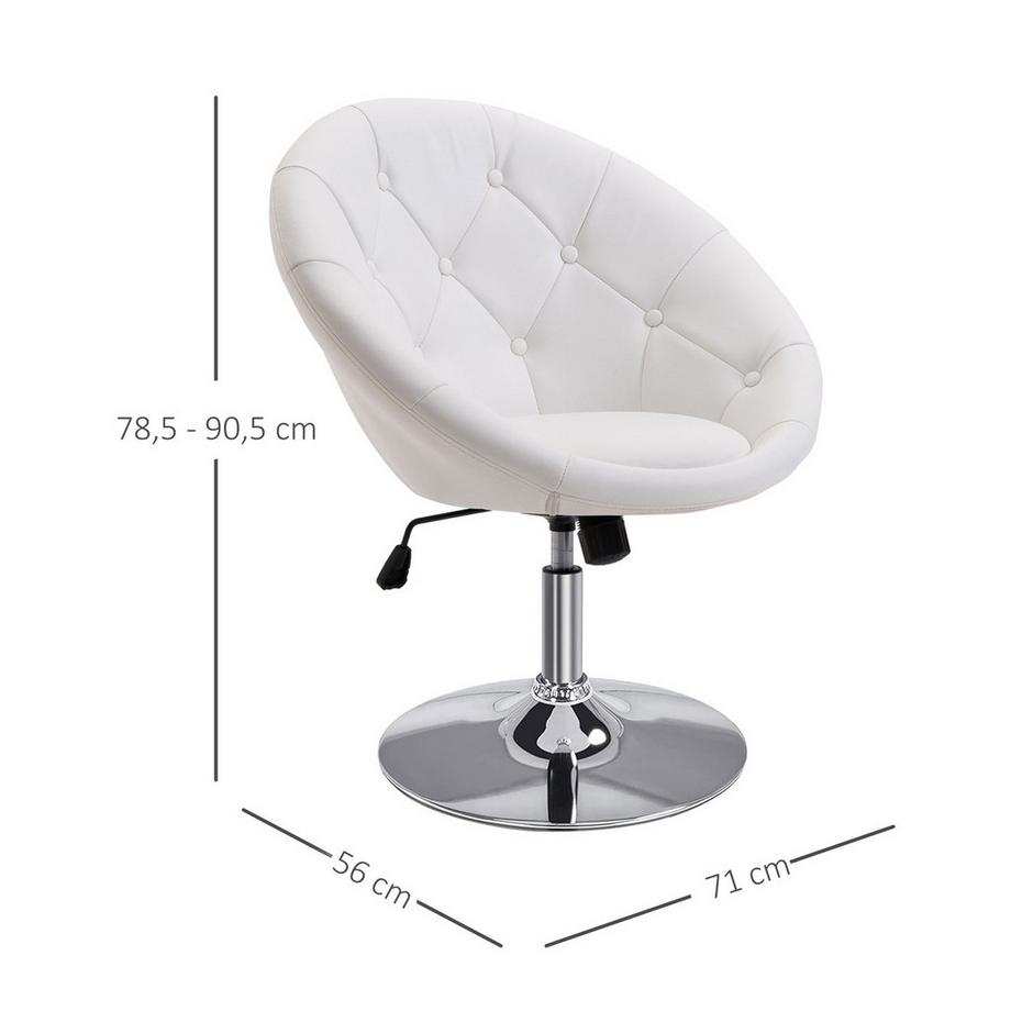 Northio Tabouret De Travail Pivotant Chromé Hauteur Réglable Pu + Acier Noir/Blanc 56X71X78-90Cm (Blanc)  