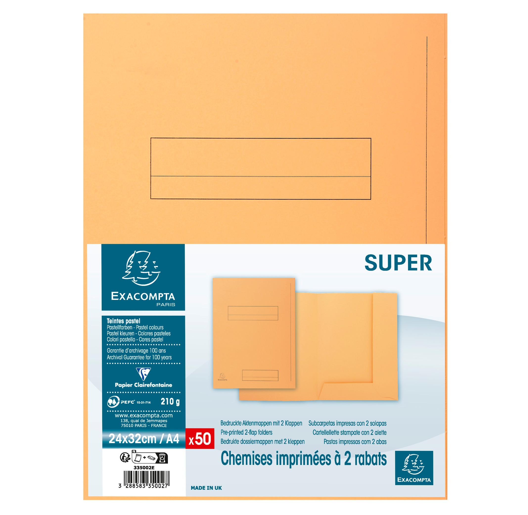 Exacompta Confezione da 50 cartelle stampate 2 alette SUPER 210 - 24x32cm - x 5  