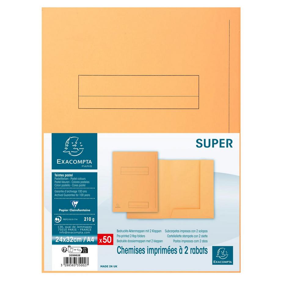 Exacompta Confezione da 50 cartelle stampate 2 alette SUPER 210 - 24x32cm - x 5  