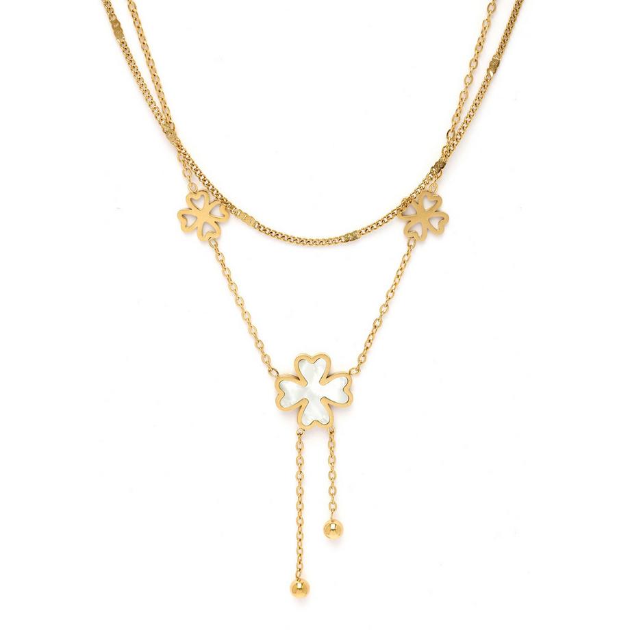 Diva Collana a Catena a Doppio Strato Floreale con Nappa