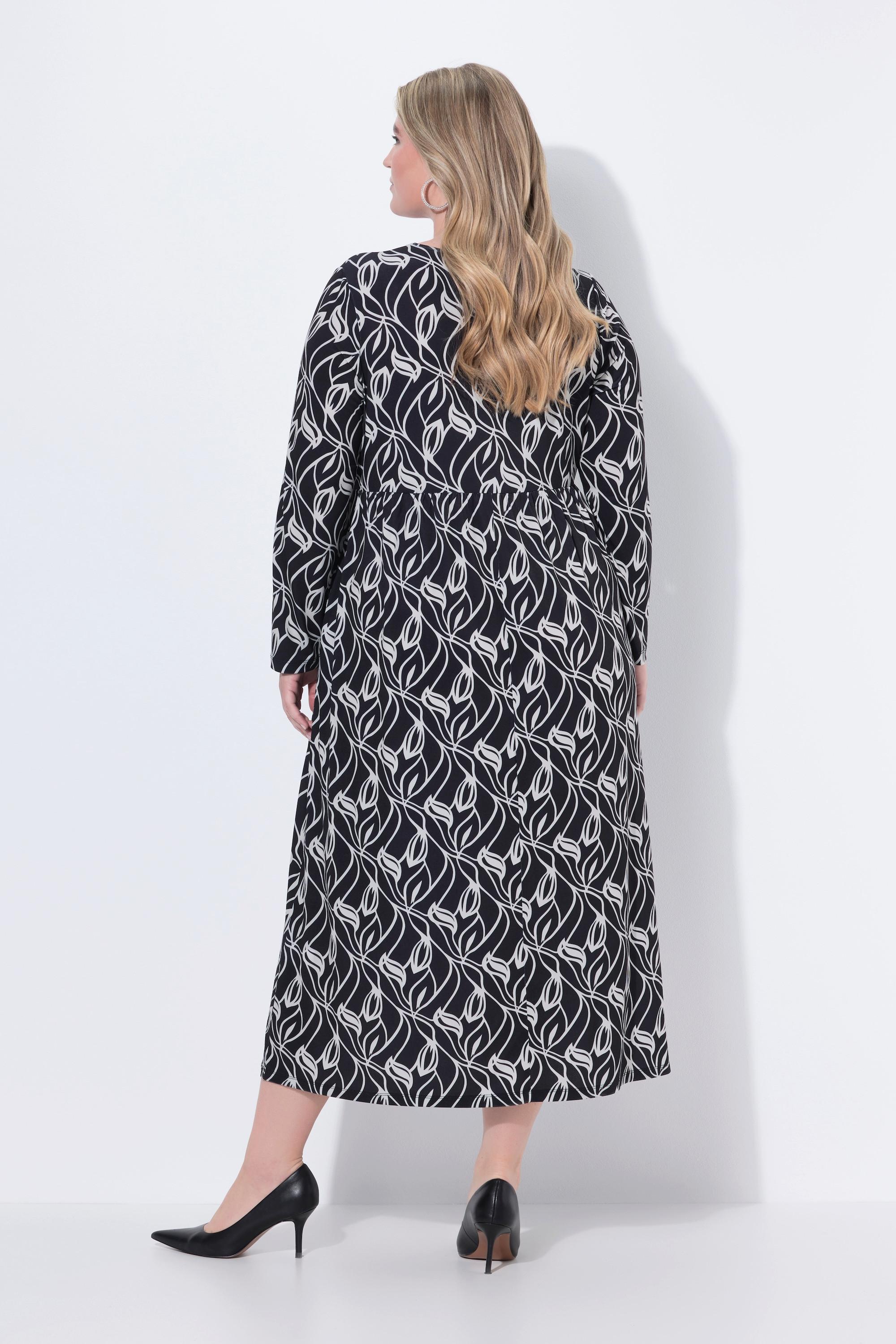 Ulla Popken Maxikleid A-Linie Langarm V-Ausschnitt mit Taschen  