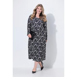 Ulla Popken Maxikleid A-Linie Langarm V-Ausschnitt mit Taschen  