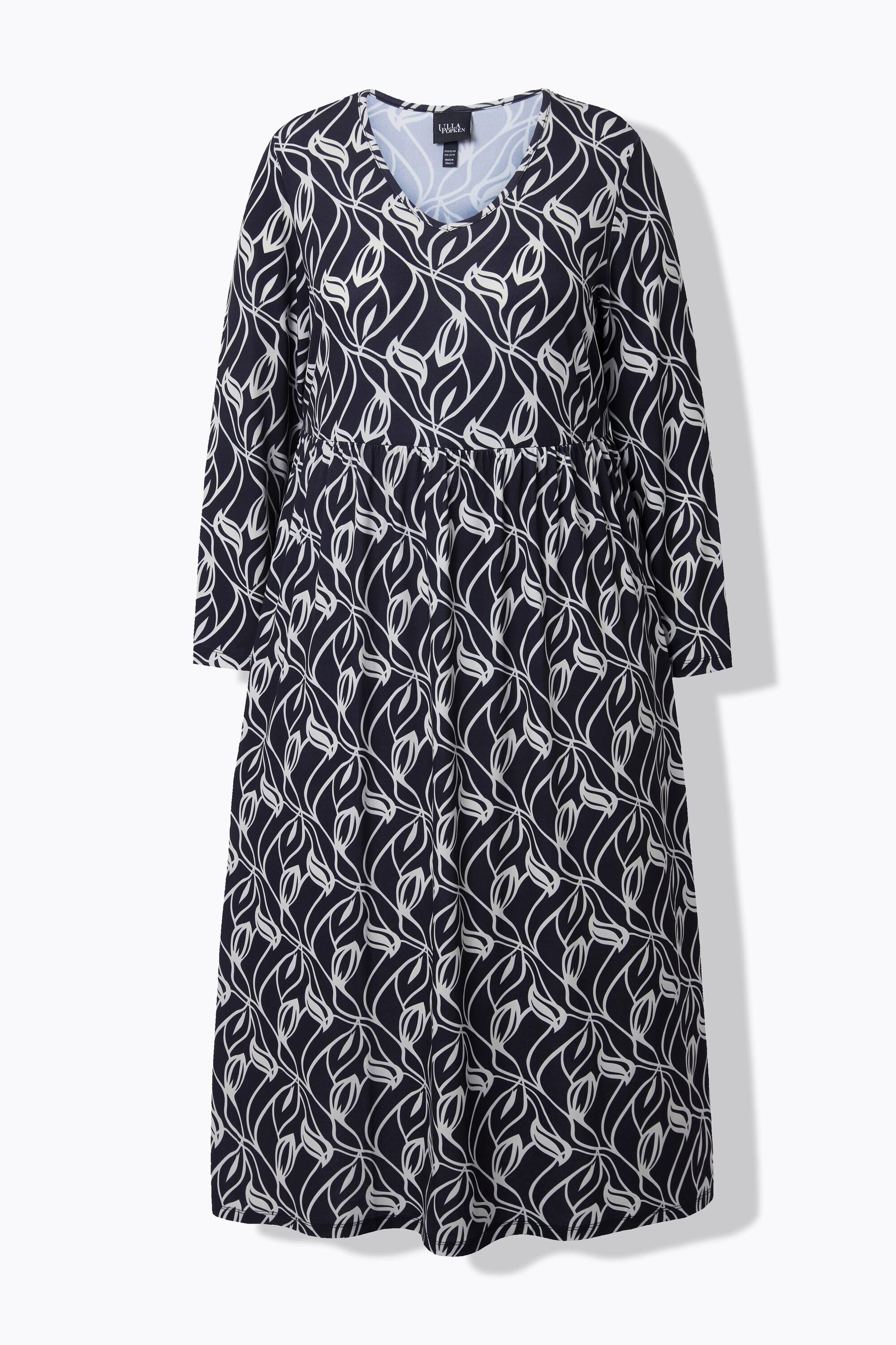 Ulla Popken Maxikleid A-Linie Langarm V-Ausschnitt mit Taschen  