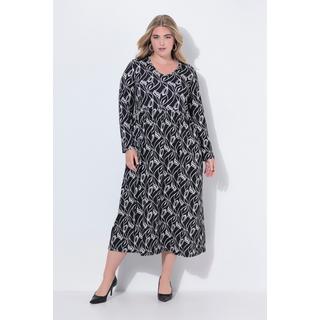 Ulla Popken Maxikleid A-Linie Langarm V-Ausschnitt mit Taschen  