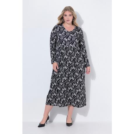 Ulla Popken Maxikleid A-Linie Langarm V-Ausschnitt mit Taschen  