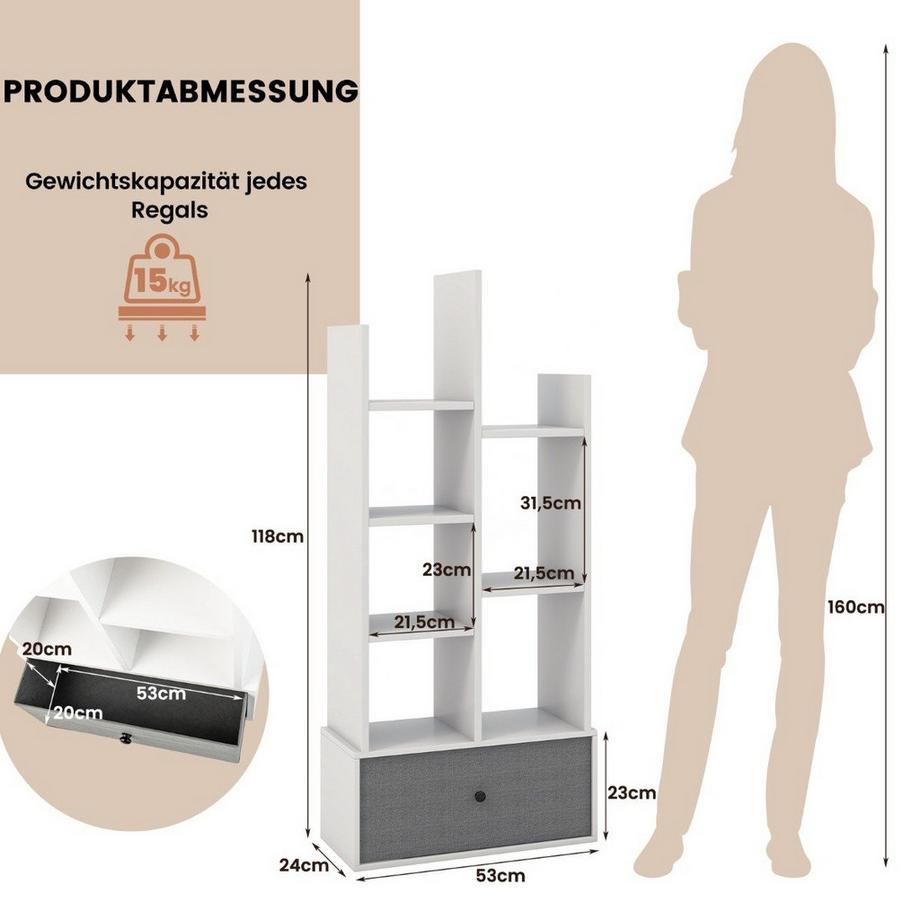 Northix 7-stöckiges Bücherregal mit Schublade  