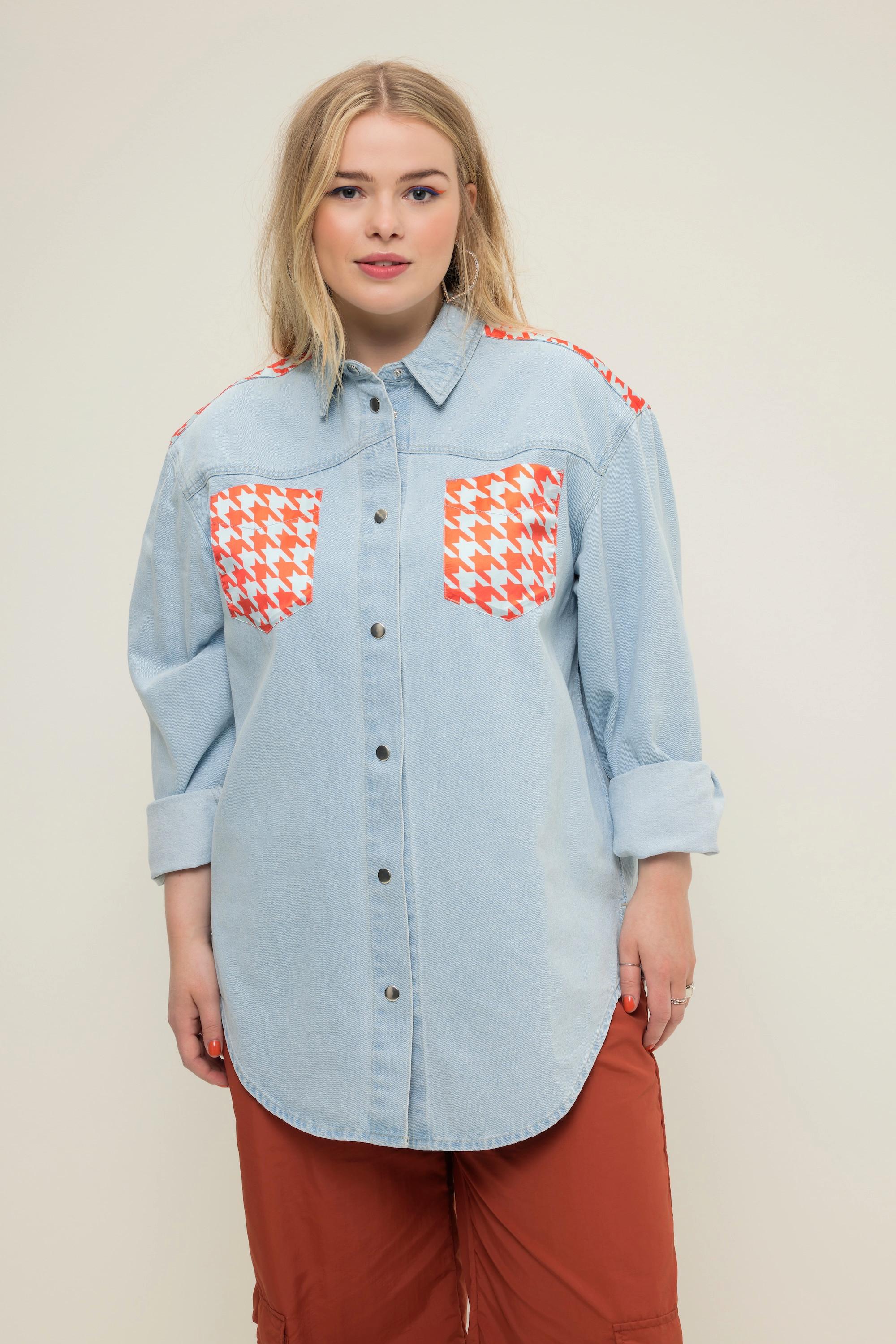 Studio Untold  Chemisier en jean oversized à col de chemise et manches longues, patches 