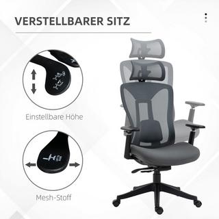 Northio Bürostuhl Ergonomischer Schreibtischstuhl mit Liegefunktion Mesh Grau für komfortables Arbeiten & Entspannen  