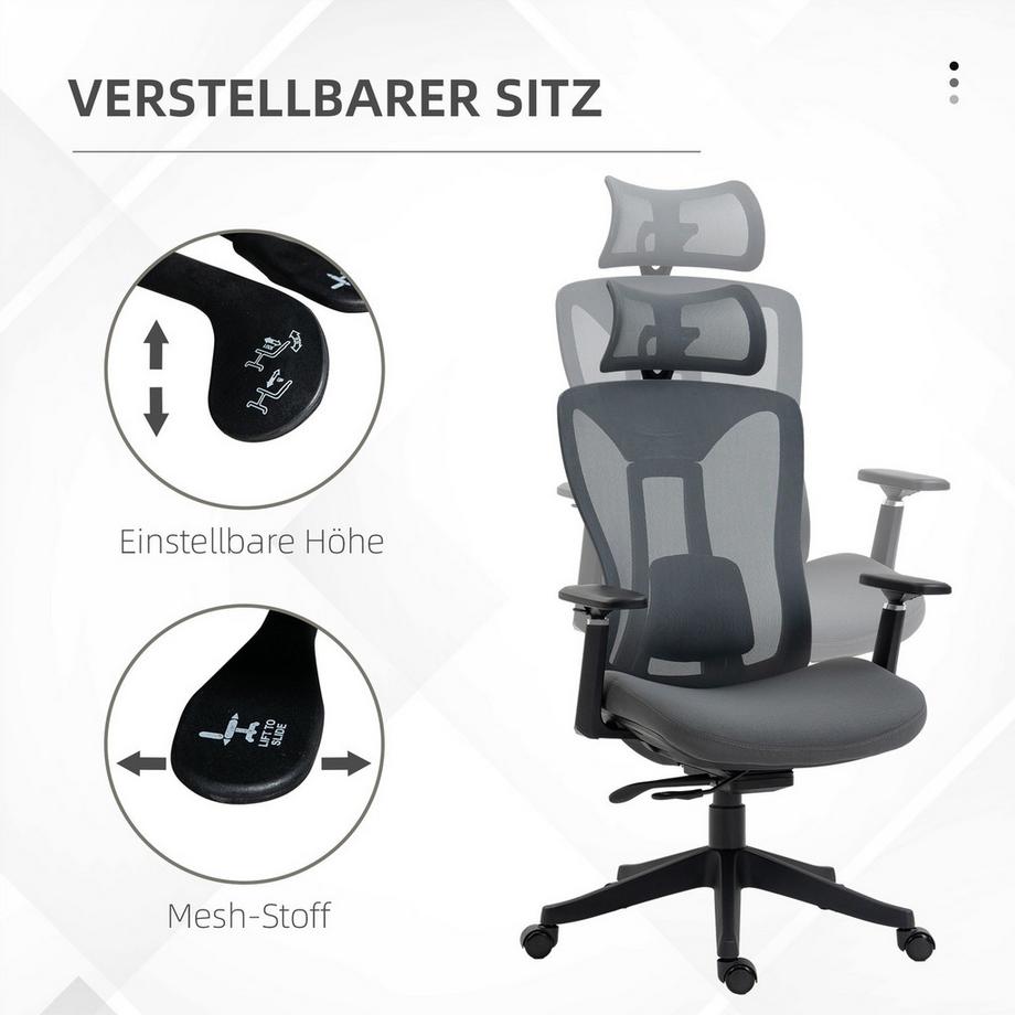 Northio Bürostuhl Ergonomischer Schreibtischstuhl mit Liegefunktion Mesh Grau für komfortables Arbeiten & Entspannen  