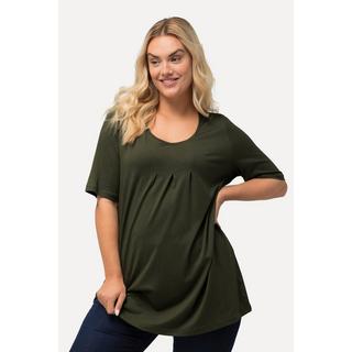 Ulla Popken  T-shirt dal taglio svasato con modal, pieghe decorative, scollo a girocollo e mezze maniche 