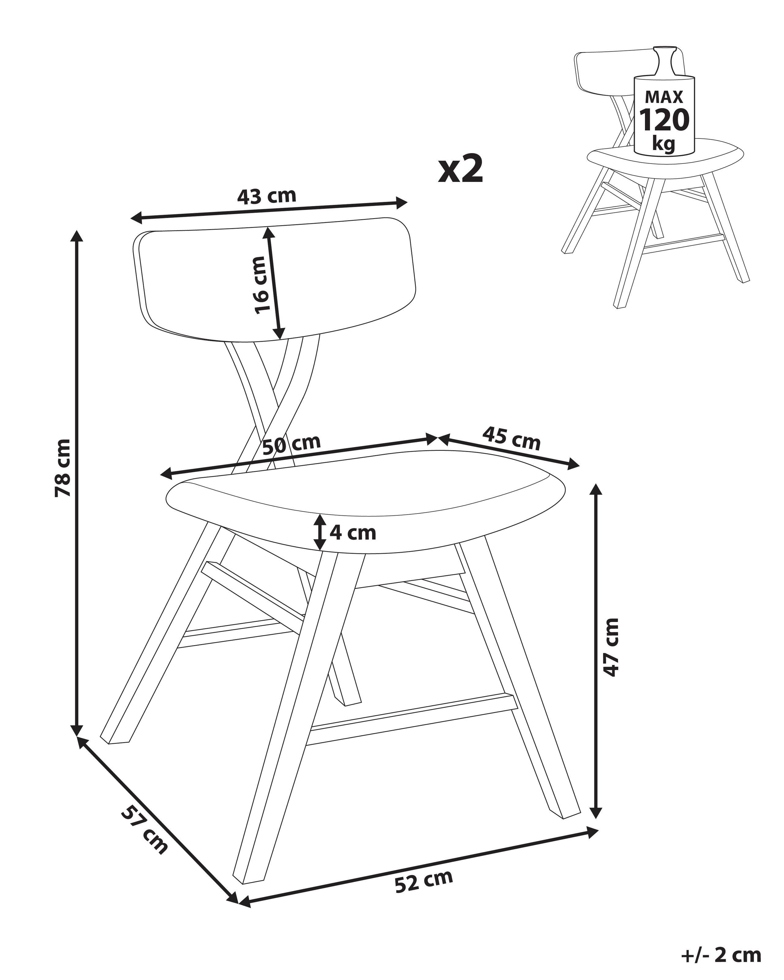 Beliani Esszimmerstuhl 2er Set aus Gummibaumholz Retro LELAND  
