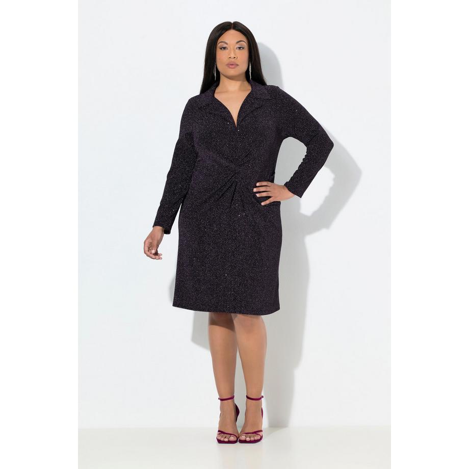 Ulla Popken Abito in jersey Effetto glitter Collo a revers Maniche lunghe  
