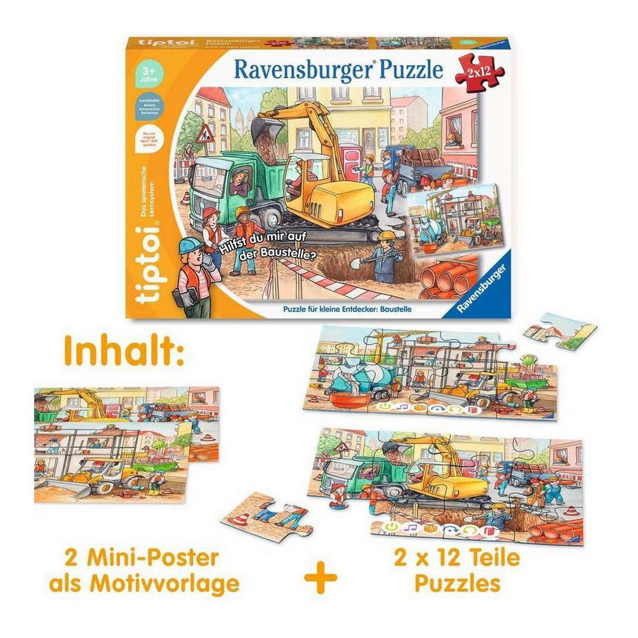 Ravensburger  tiptoi Puzzle für kleine Entdecker: Baustelle (2x12) 