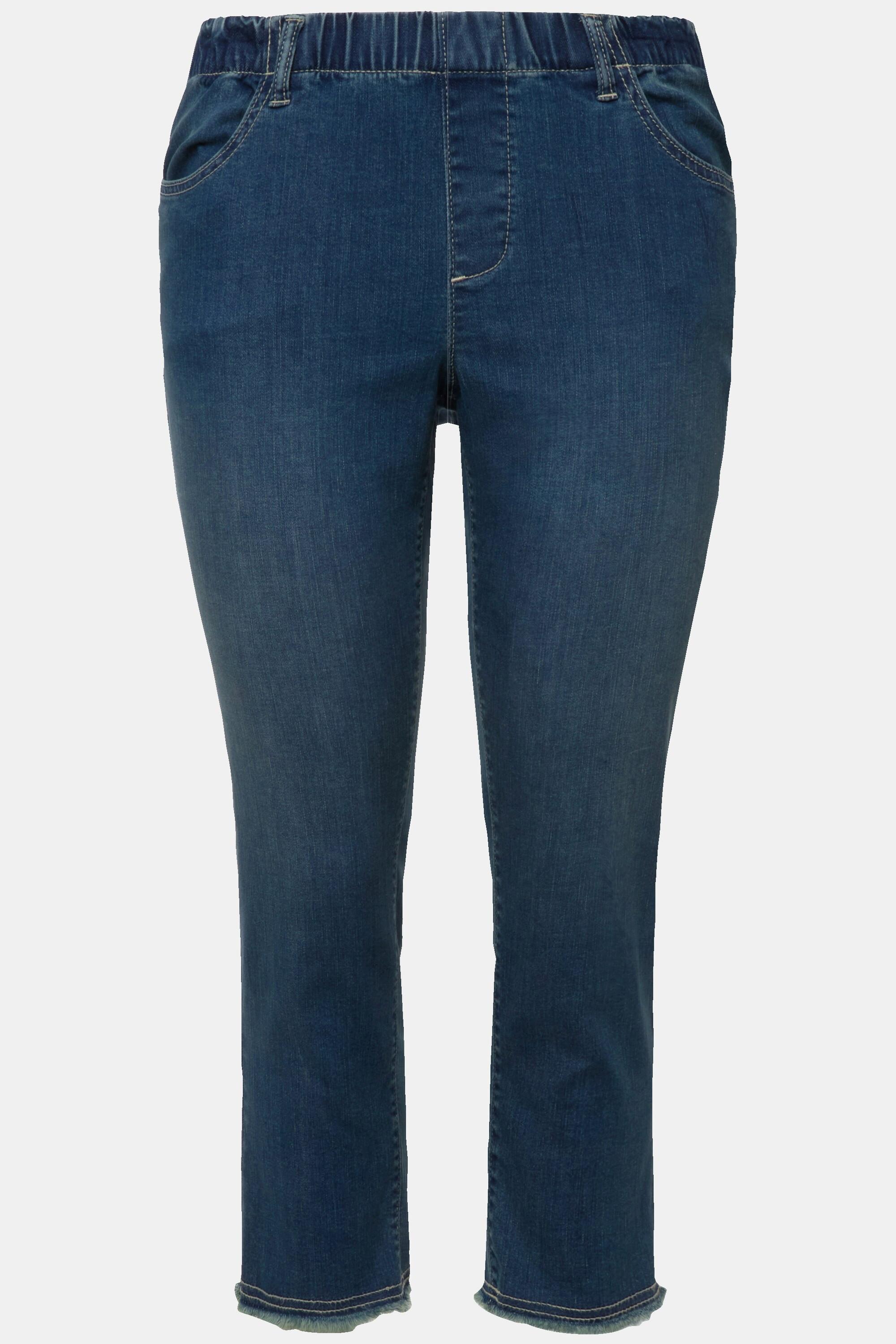 Ulla Popken  Jean Sienna longueur 7/8, taille élastique, jambe étroite avec bord frangé 