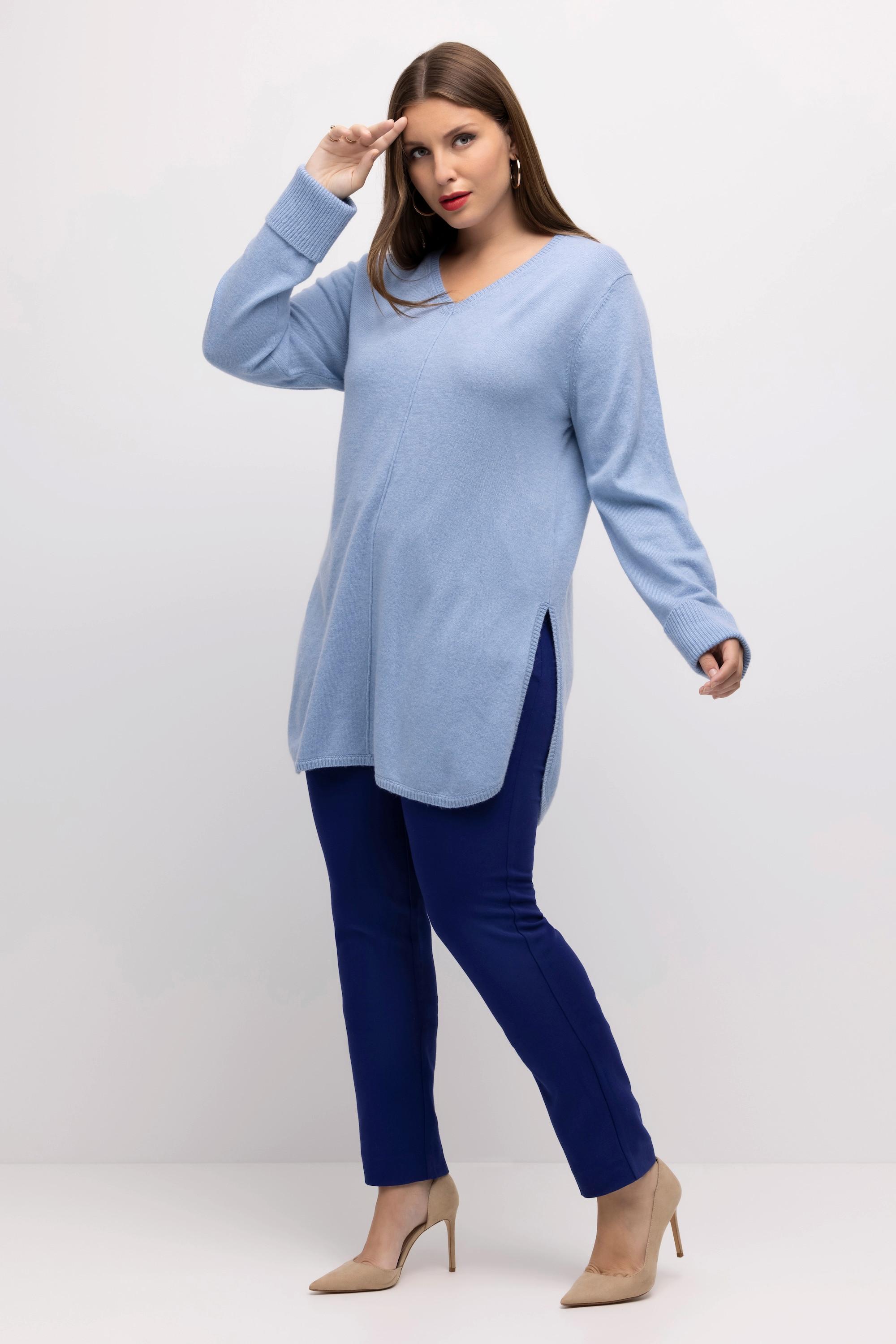 Ulla Popken  Pullover, edler Wollmix, Biese, V-Ausschnitt, Langarm 