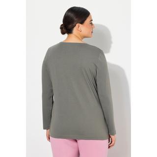 Ulla Popken  T-shirt à manches longues et col rond, coupe Slim Fit 