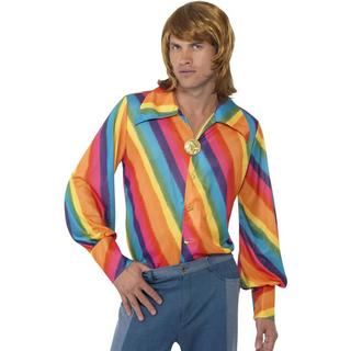 smiffys Camicia a Righe Arcobaleno Maniche Lunghe Anni '70  