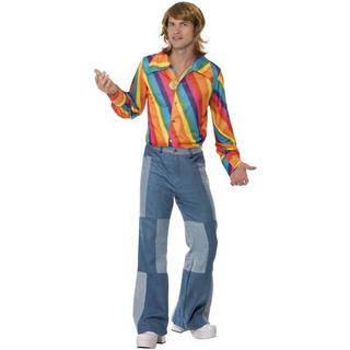 smiffys Camicia a Righe Arcobaleno Maniche Lunghe Anni '70  