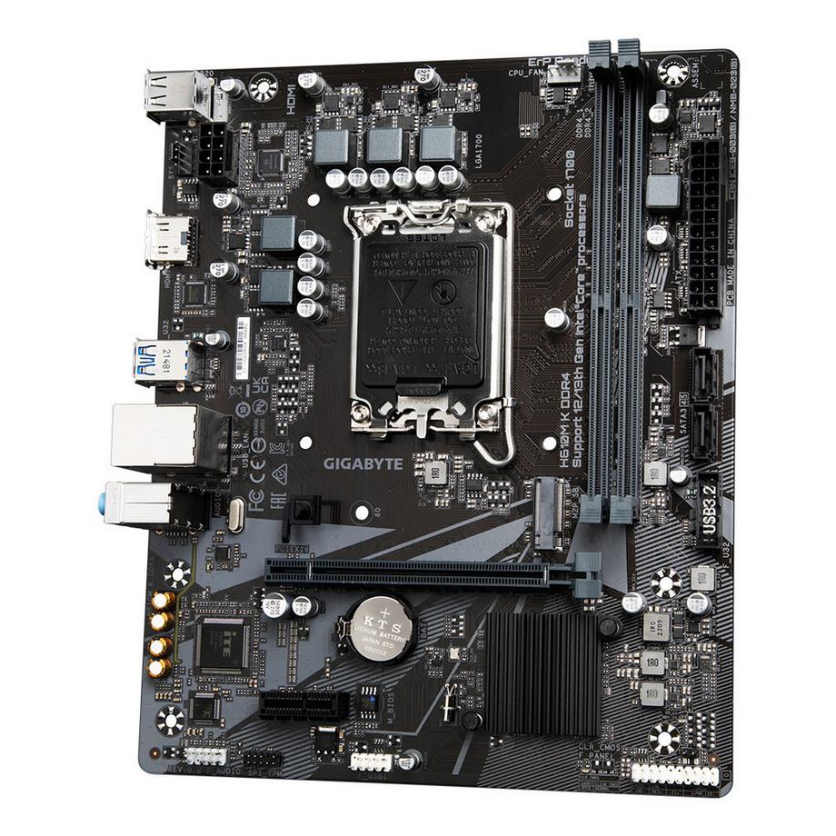 Gigabyte  H610M K DDR4 Mainboard - Unterstützt Intel Core Prozessoren 14th Gen CPUs, 3+1+1 Phases Hybrid Power Design, up to 3200MHz DDR4, 1xPCIe 3.0 M.2, GbE LAN, USB 3.2 Gen 1 