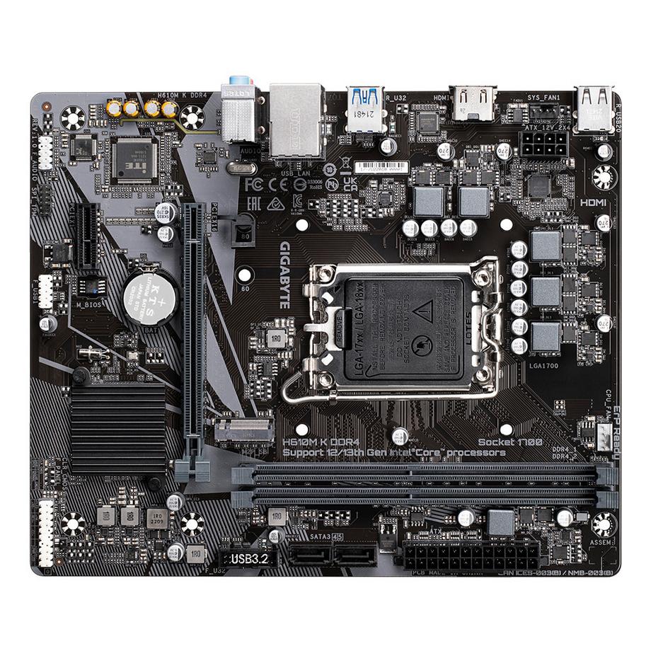 Gigabyte  H610M K DDR4 Mainboard - Unterstützt Intel Core Prozessoren 14th Gen CPUs, 3+1+1 Phases Hybrid Power Design, up to 3200MHz DDR4, 1xPCIe 3.0 M.2, GbE LAN, USB 3.2 Gen 1 