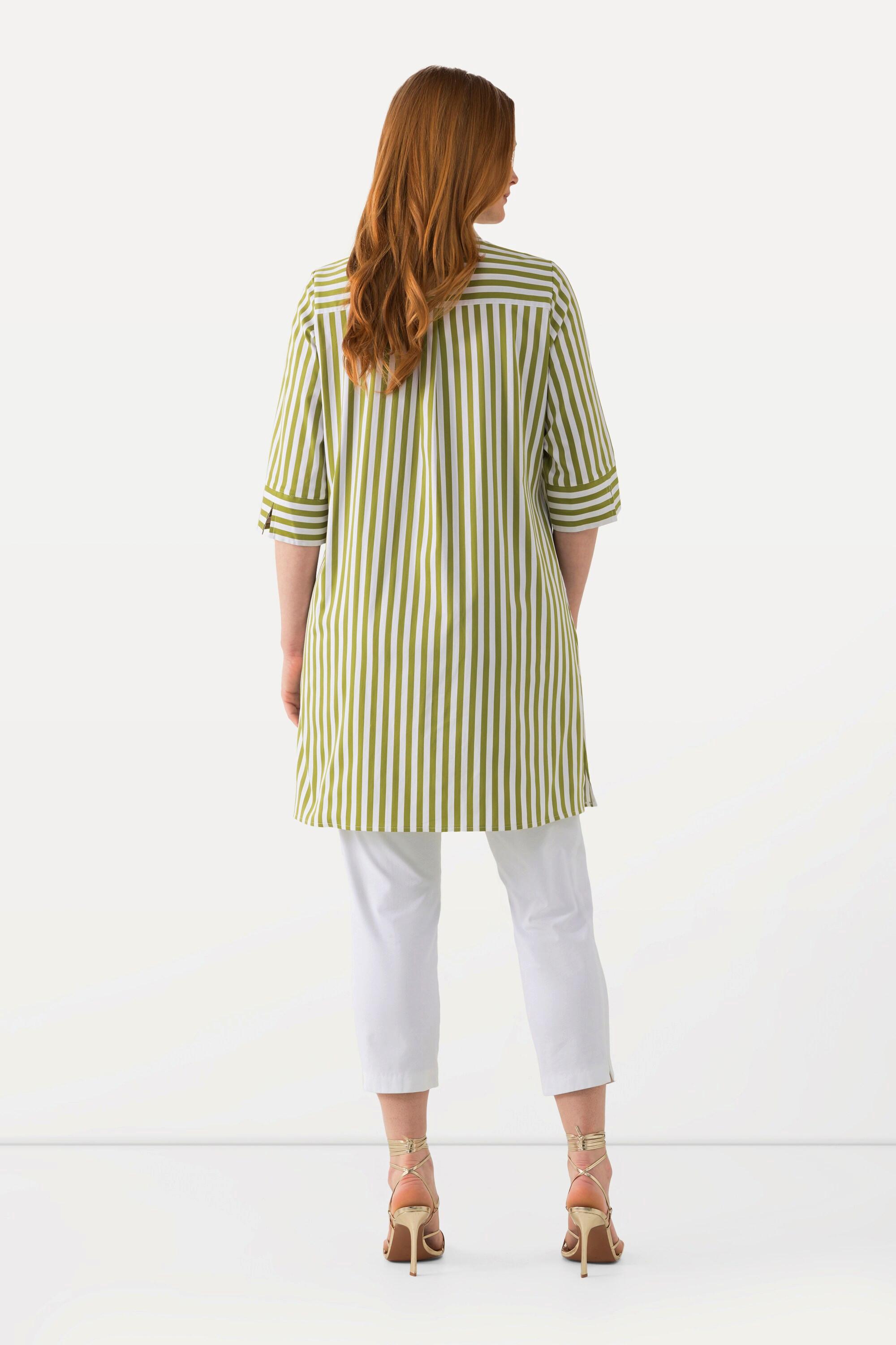 Ulla Popken  Blusa a righe dal taglio lungo e svasato con colletto da camicia e maniche a 3/4 