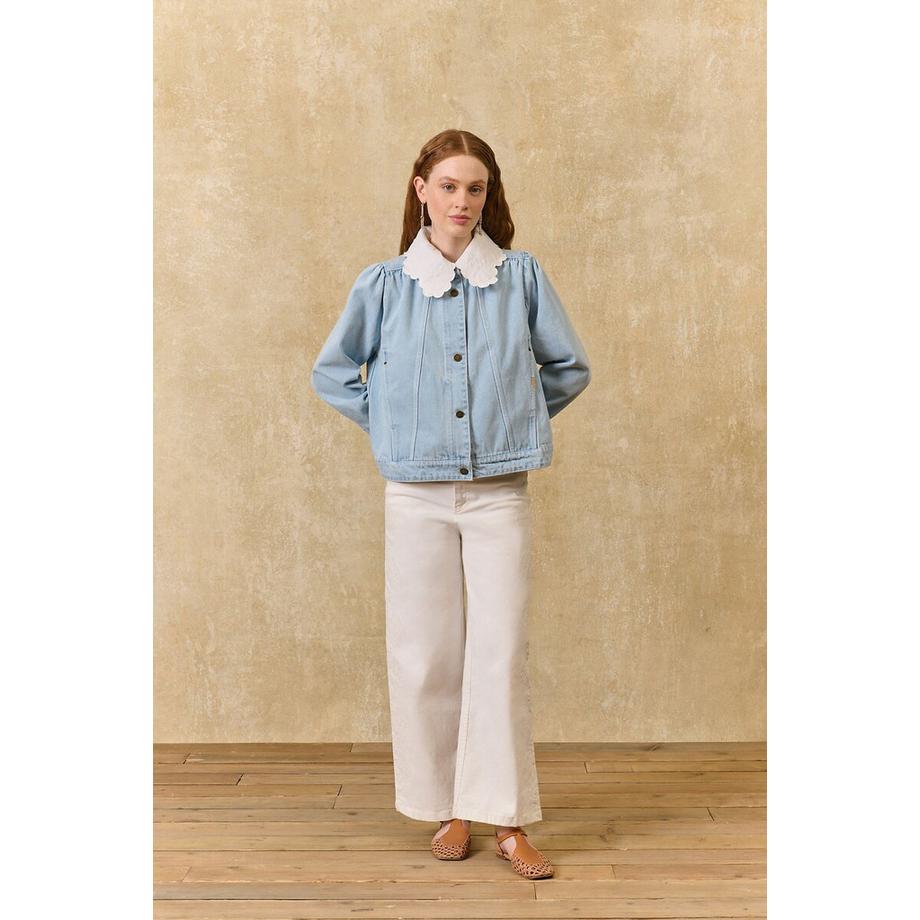 Louise-Misha Veste en denim à col brodé amovible  