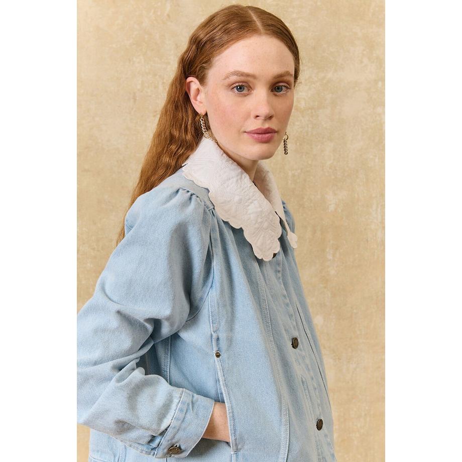 Louise-Misha Veste en denim à col brodé amovible  