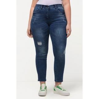 Ulla Popken  Jeans modello Sarah con taglio aderente a cinque tasche ed effetto sdrucito 