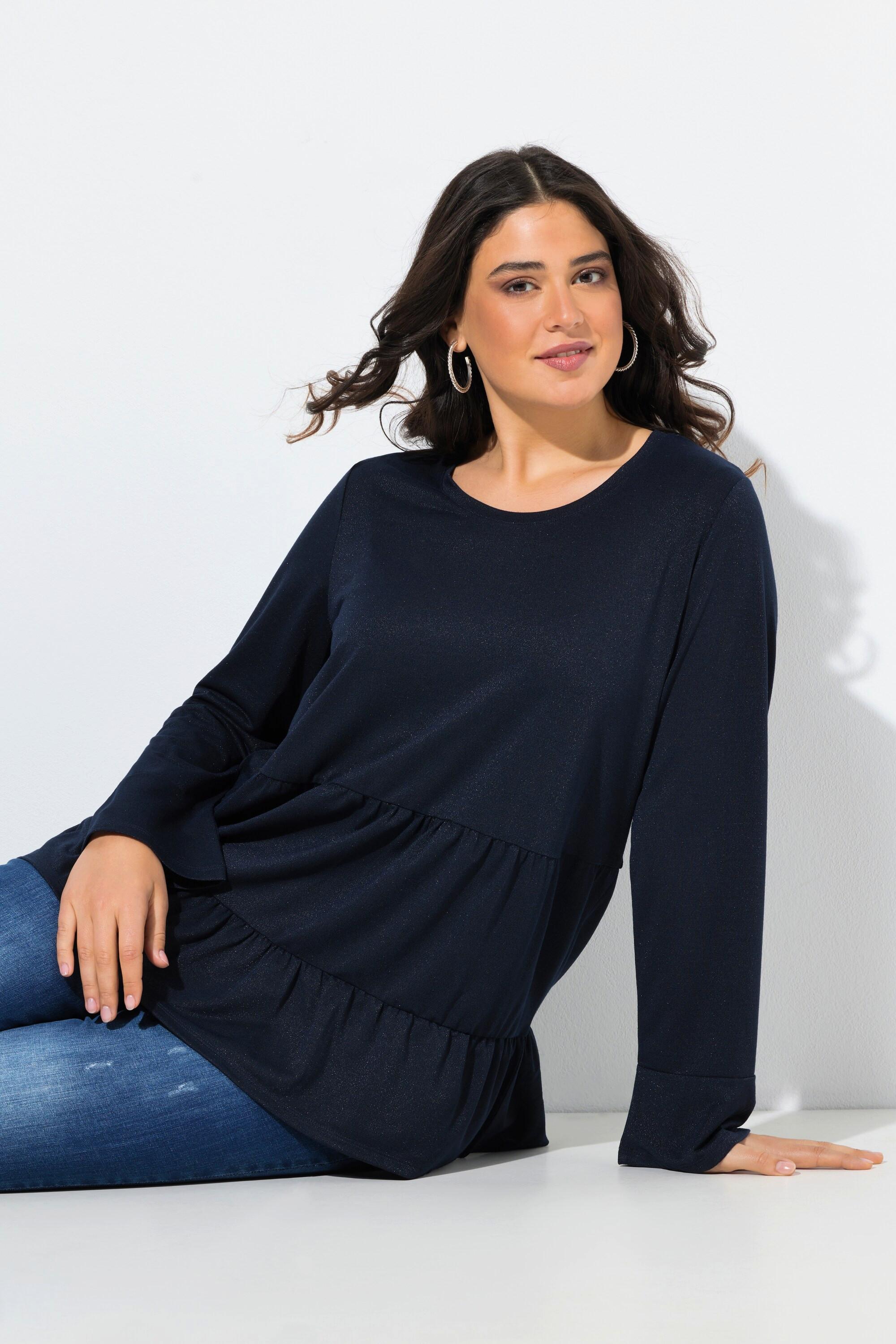 Ulla Popken Maglia Glitter A-line Maniche Lunghe Volant  