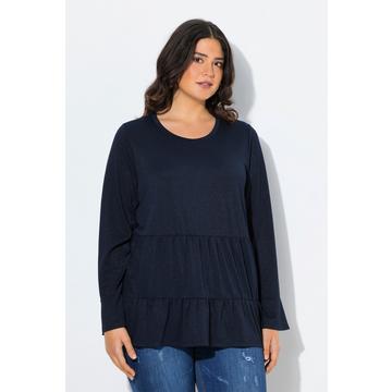 Maglia dal taglio svasato con glitter, volant, scollo a girocollo e maniche lunghe