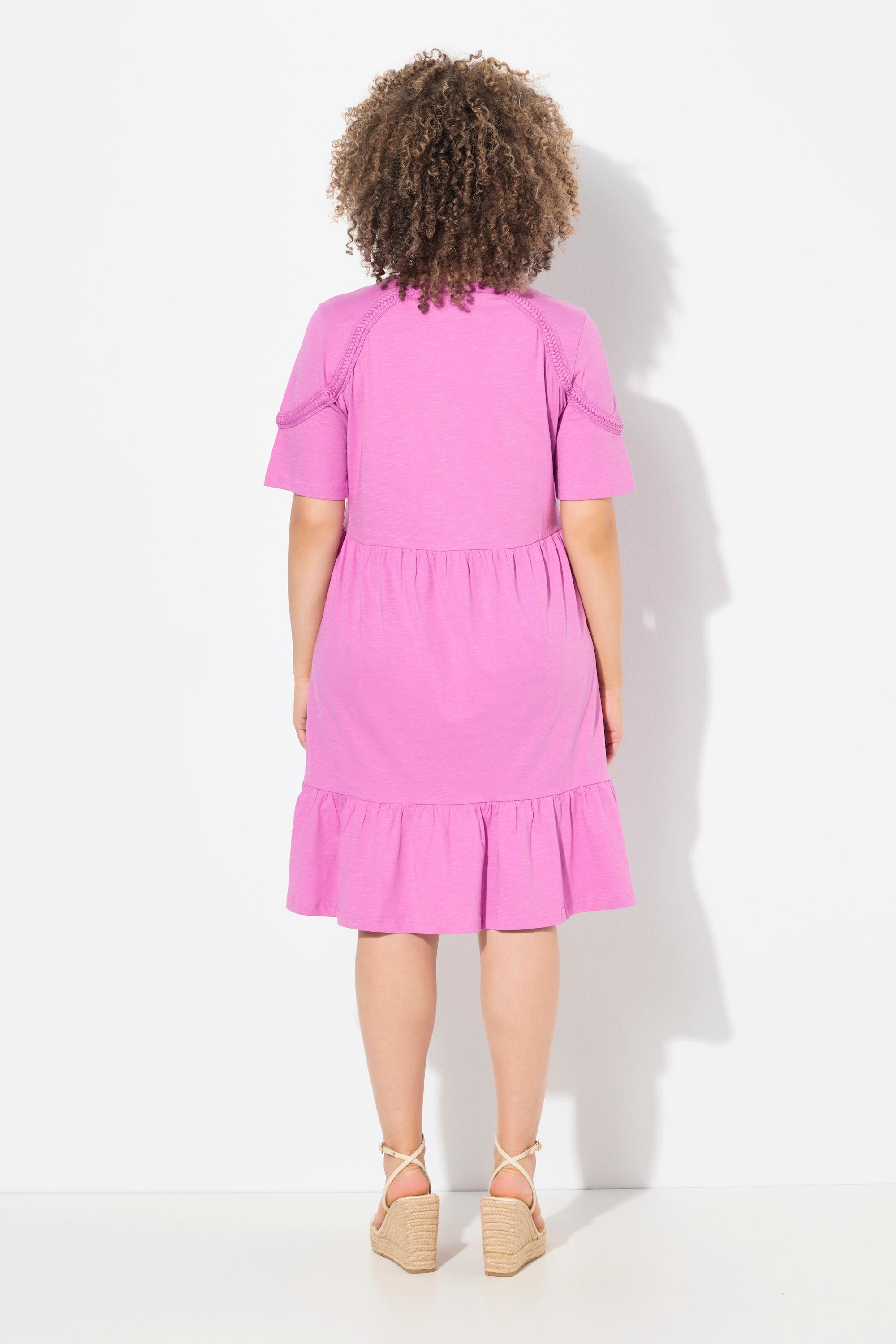 Ulla Popken Jerseykleid Zierband A-Linie V-Ausschnitt Halbarm  