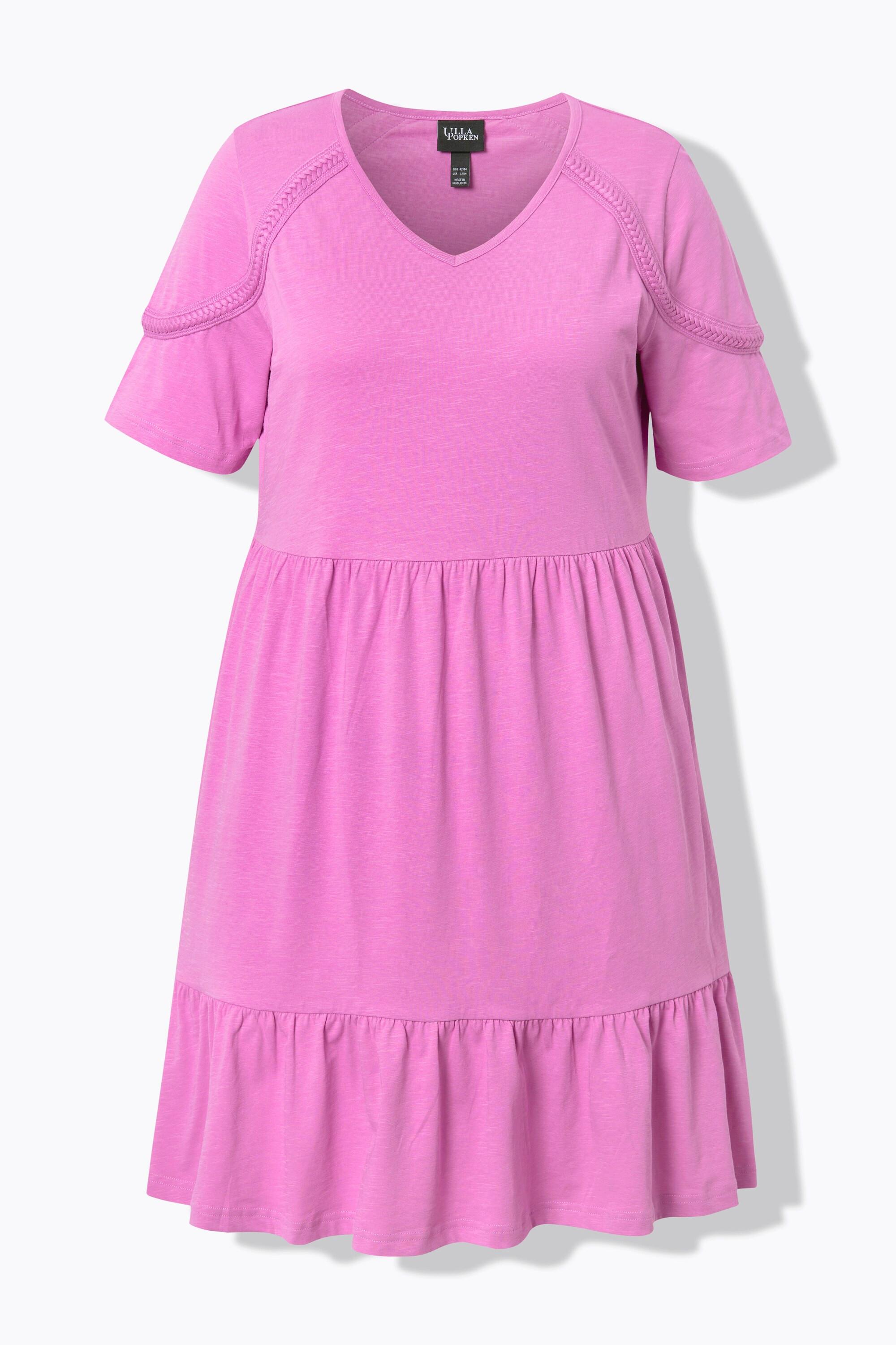 Ulla Popken Jerseykleid Zierband A-Linie V-Ausschnitt Halbarm  