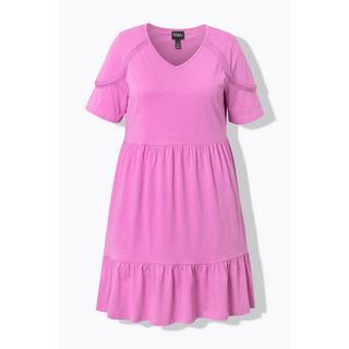 Ulla Popken Jerseykleid Zierband A-Linie V-Ausschnitt Halbarm  