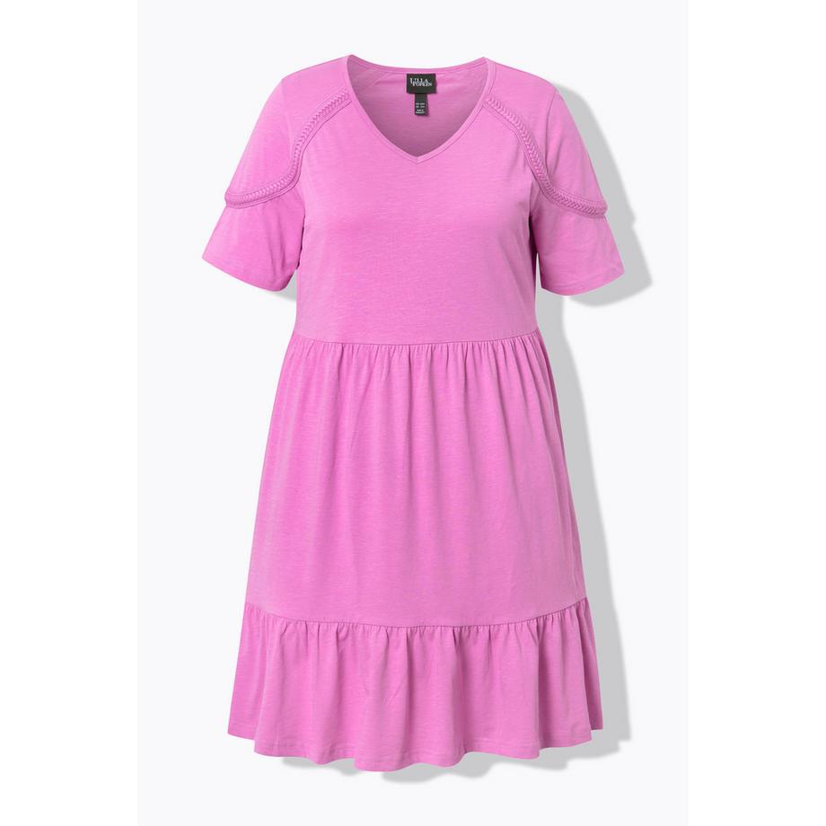 Ulla Popken Jerseykleid Zierband A-Linie V-Ausschnitt Halbarm  