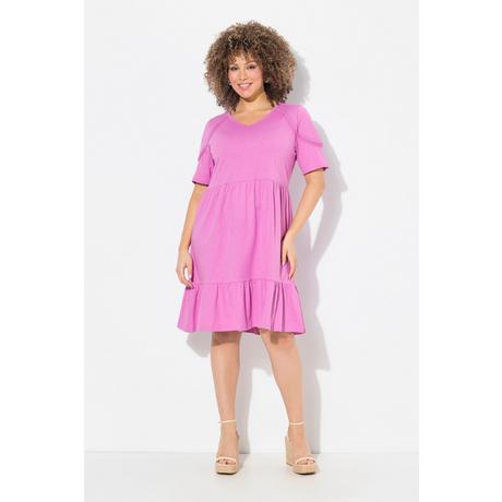 Ulla Popken Jerseykleid Zierband A-Linie V-Ausschnitt Halbarm  