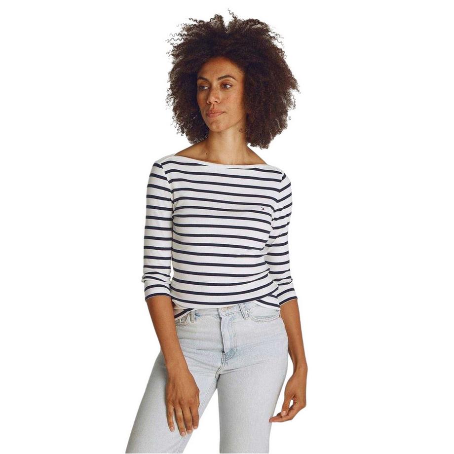 TOMMY HILFIGER Gestreiftes T-Shirt mit Bootsausschnitt und Schmaler Passform  