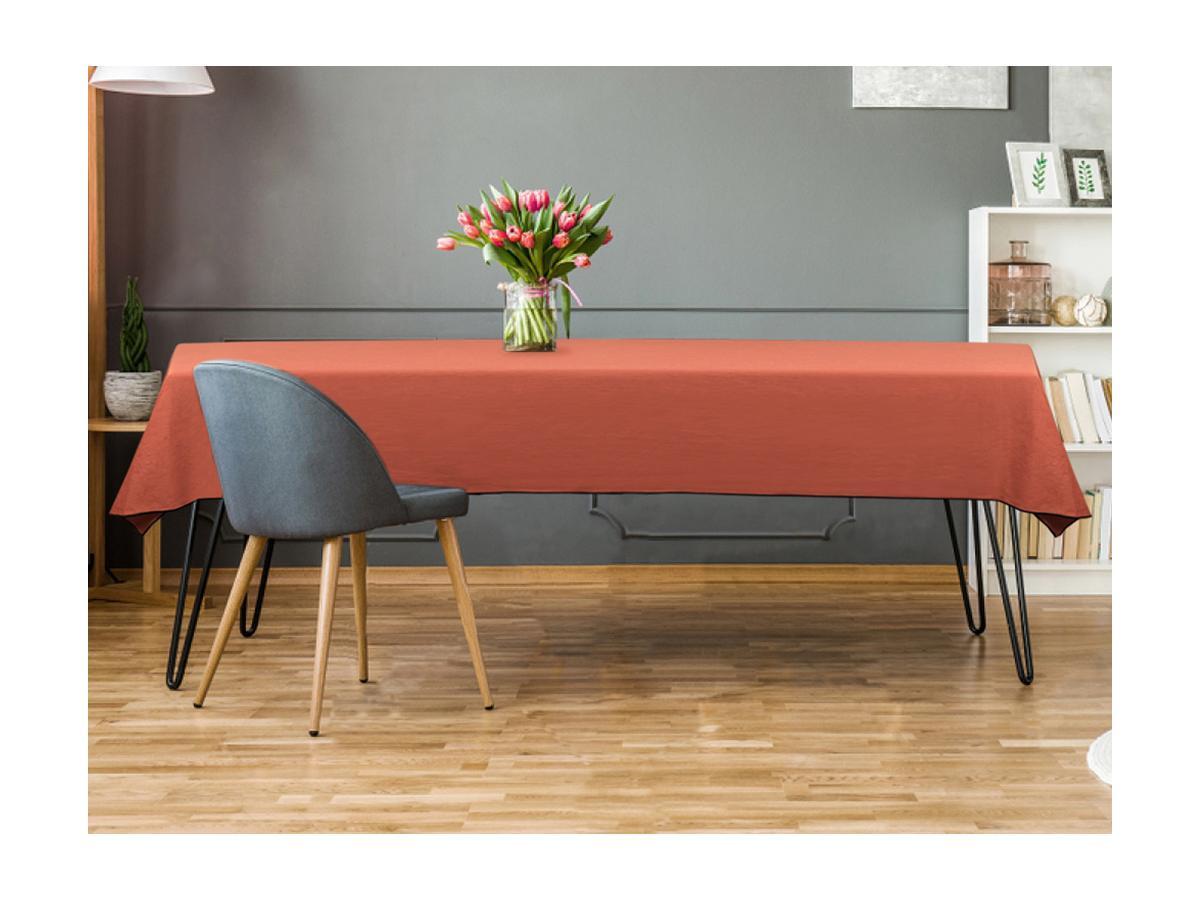 Vente-unique Nappe en coton et lin à bordure noire - 170 x 250 cm - Terracotta - BORINA  