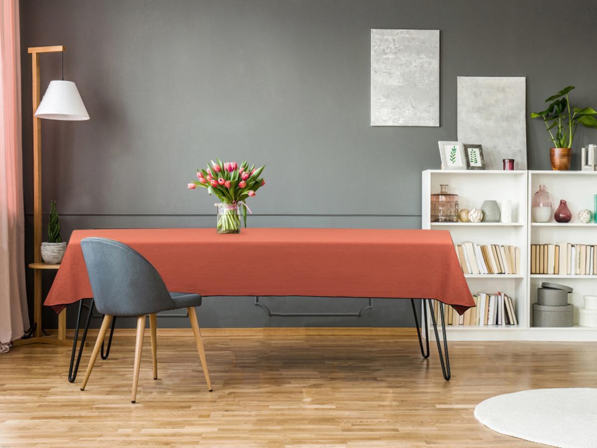 Vente-unique Tischdecke aus Baumwolle & Leinen mitem Rand - 170 x 250 cm - Terracotta - BORINA  