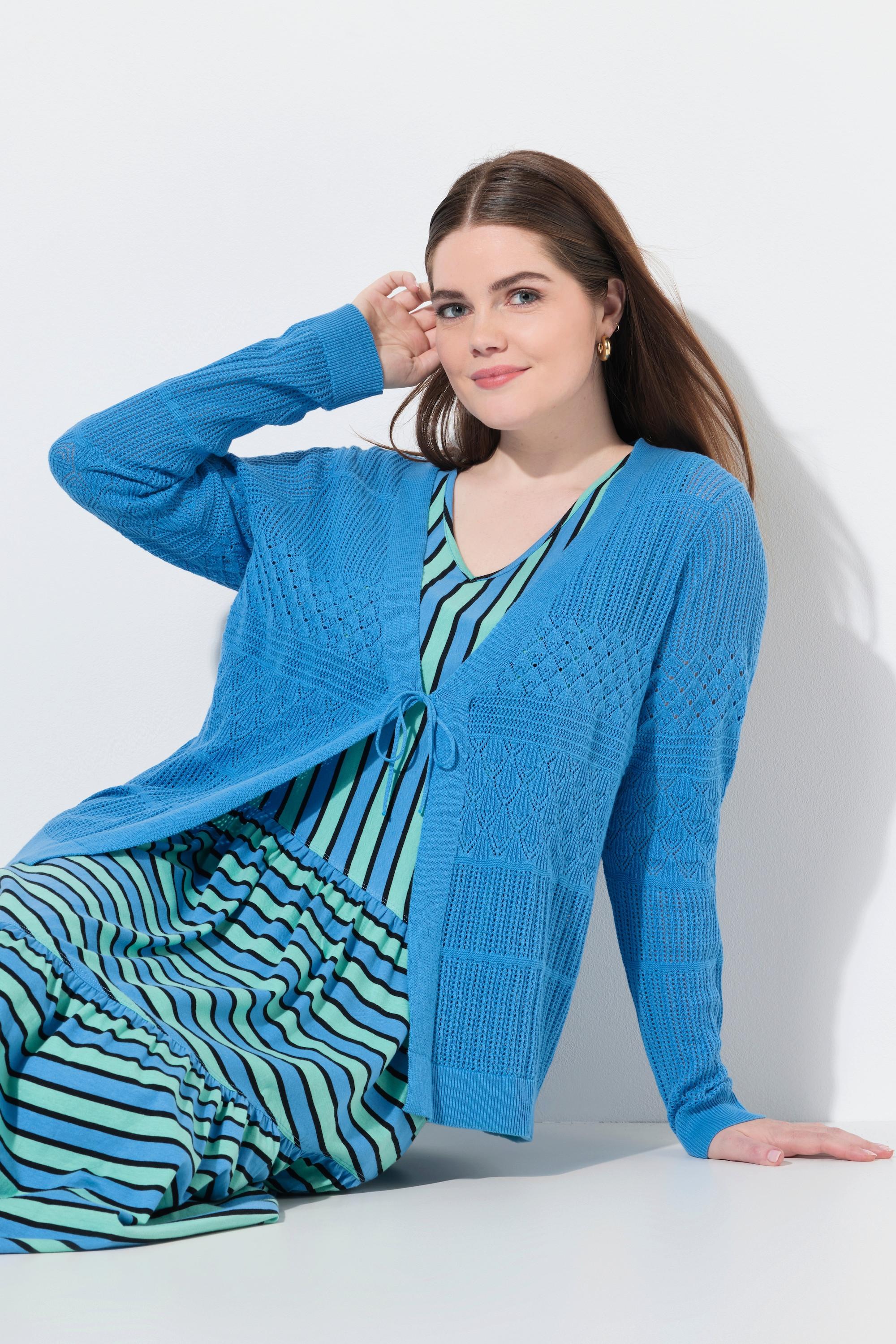 Ulla Popken Cardigan Ajour Col V Manches Longues  