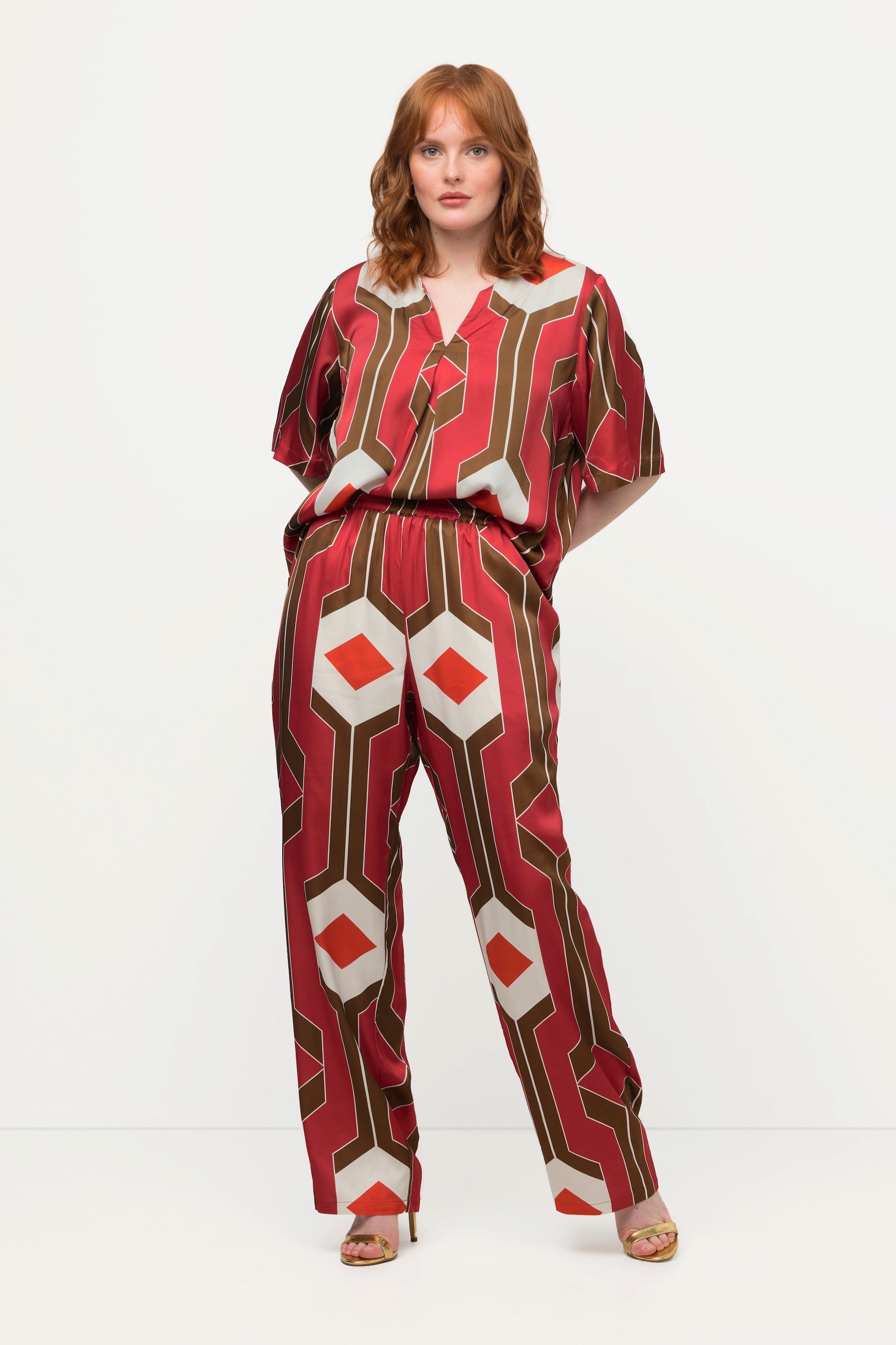 Ulla Popken Pantalon Large Design Rétro Ceinture Élastique  