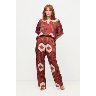 Ulla Popken Pantaloni Design Retrò Gamba Larga Cintura Elastica  