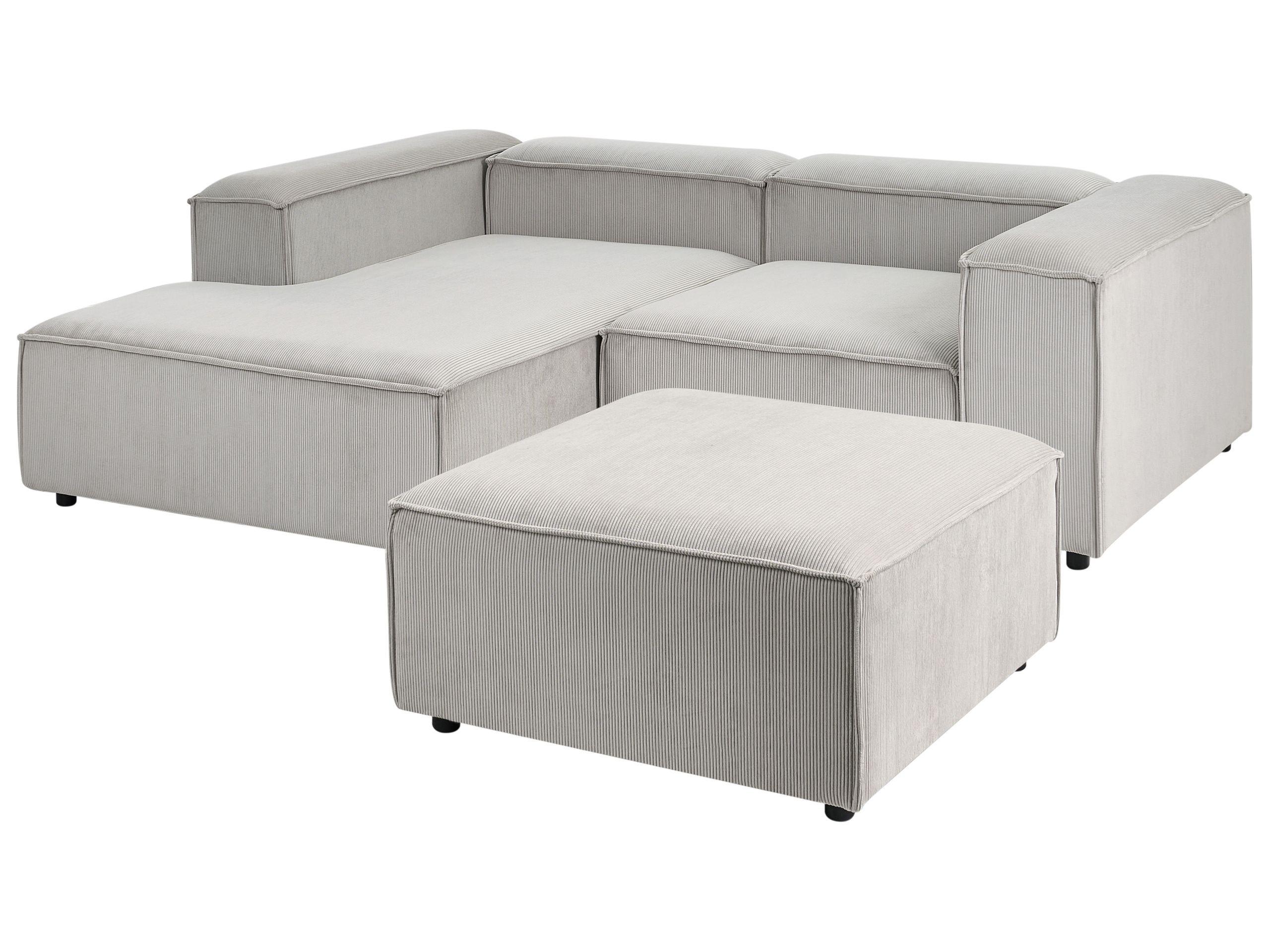 Beliani Canapé d'angle côté droit avec ottoman en Velours côtelé Moderne ARDAL  