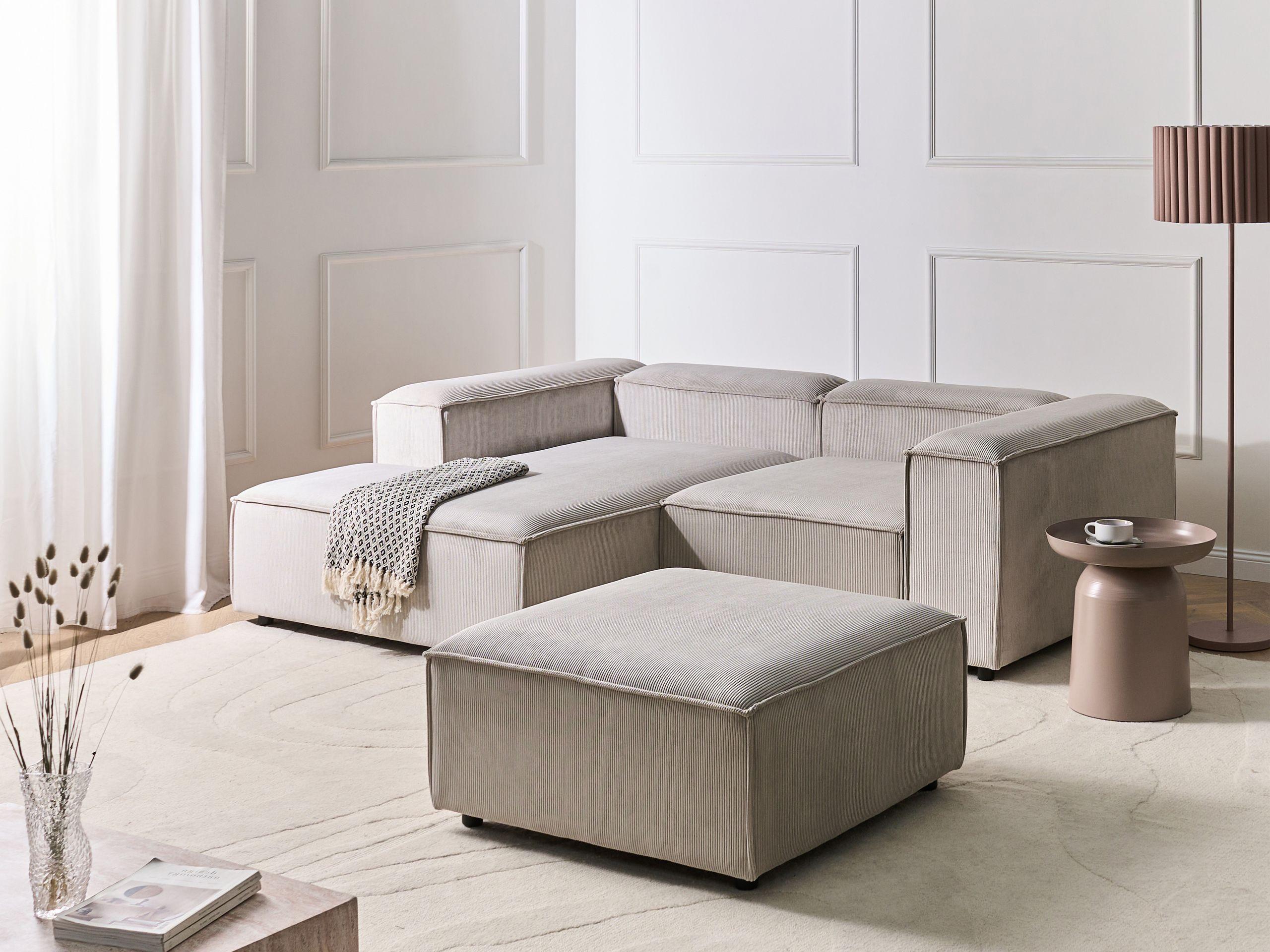 Beliani Canapé d'angle côté droit avec ottoman en Velours côtelé Moderne ARDAL  