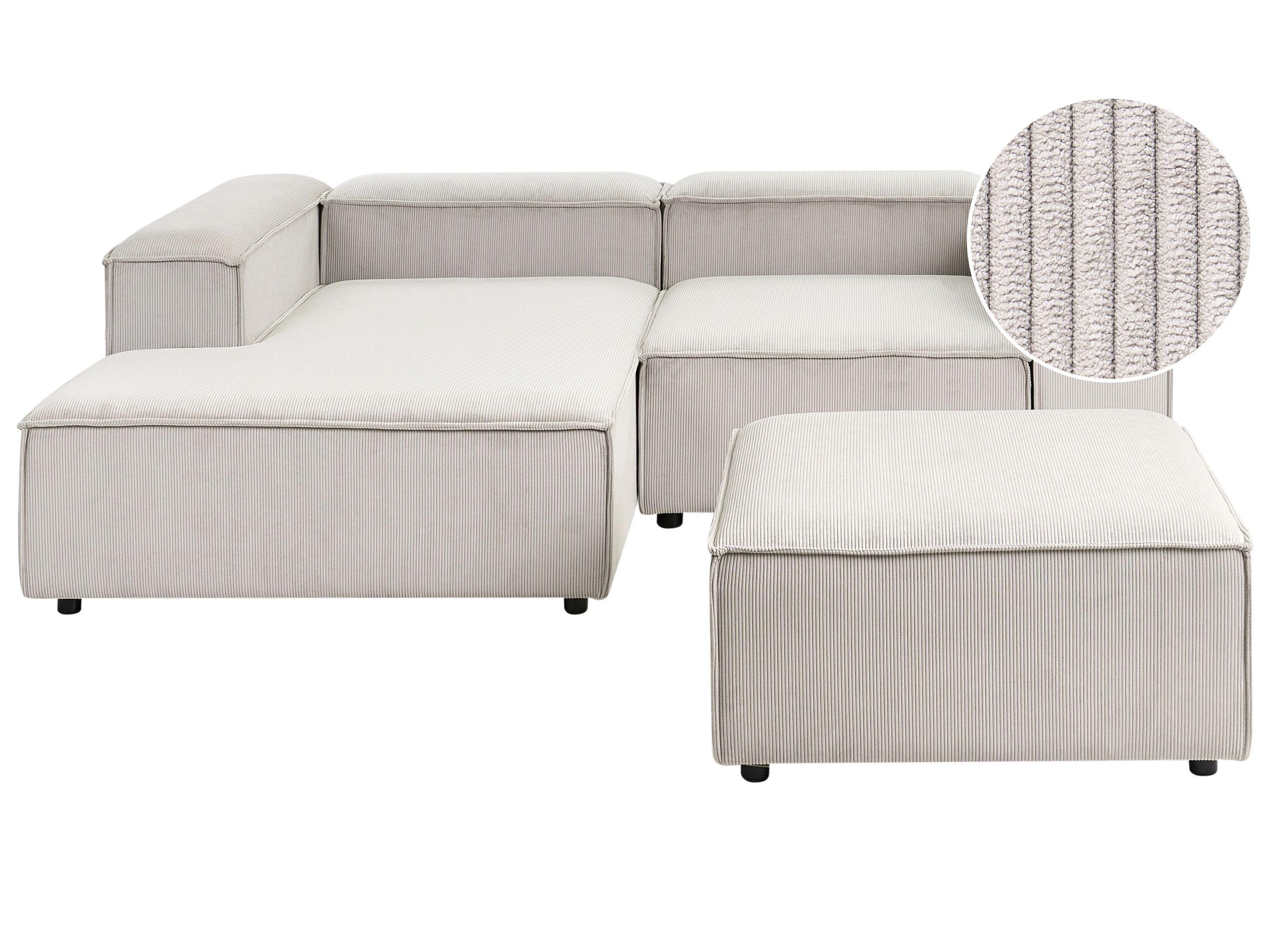 Beliani Canapé d'angle côté droit avec ottoman en Velours côtelé Moderne ARDAL  
