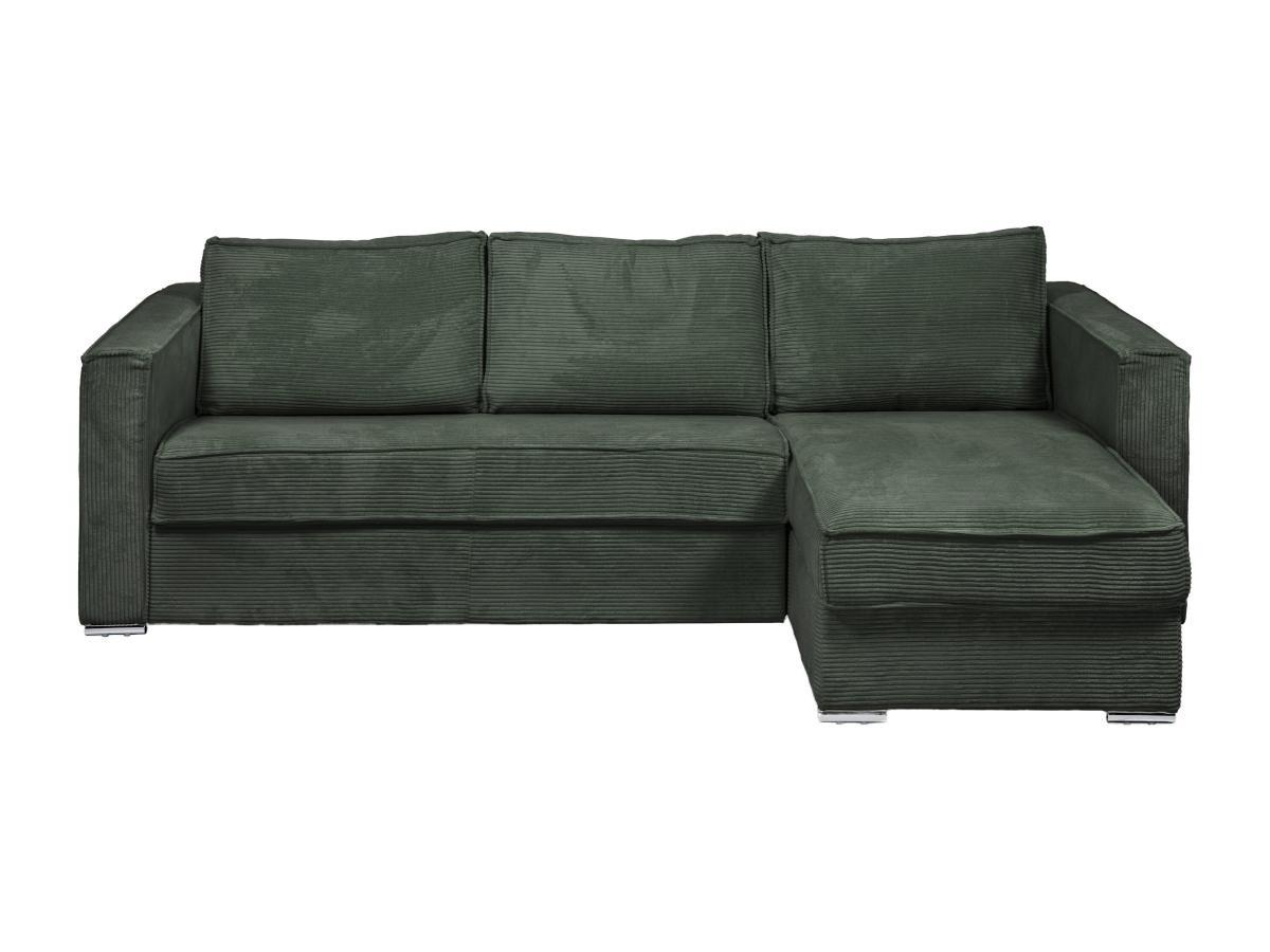 Vente-unique Eckschlafsofa mit Matratze - Ecke wechselbar - Cord - Grün - Liegefläche mit Lattenrost mit breiten Latten 160 cm - Matratze 14 cm - LORETO  
